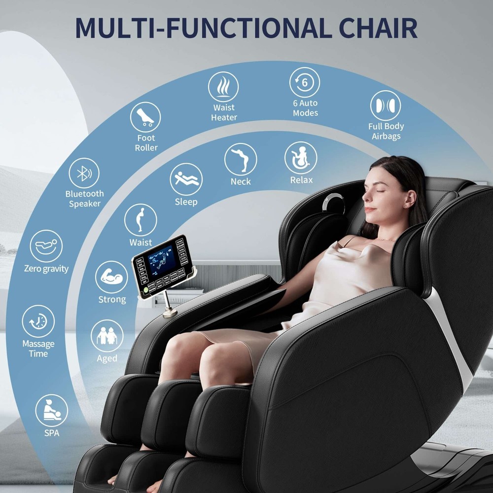 Full-Body Zero Gravity Massage Chair with Deep Tissue Rollers, Lcd, Touchscreen