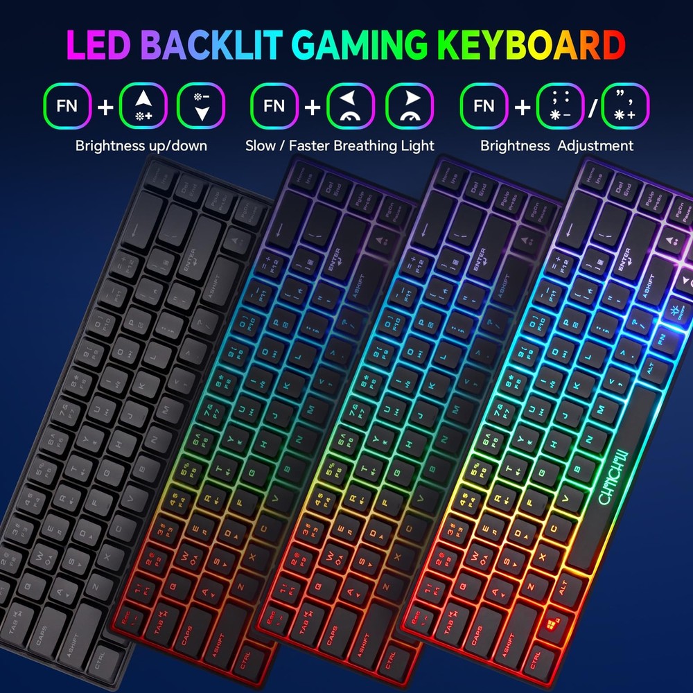Wireless 60% Gaming Keyboard and Mouse Combo, LED Backlit, Rechargeable, Compact