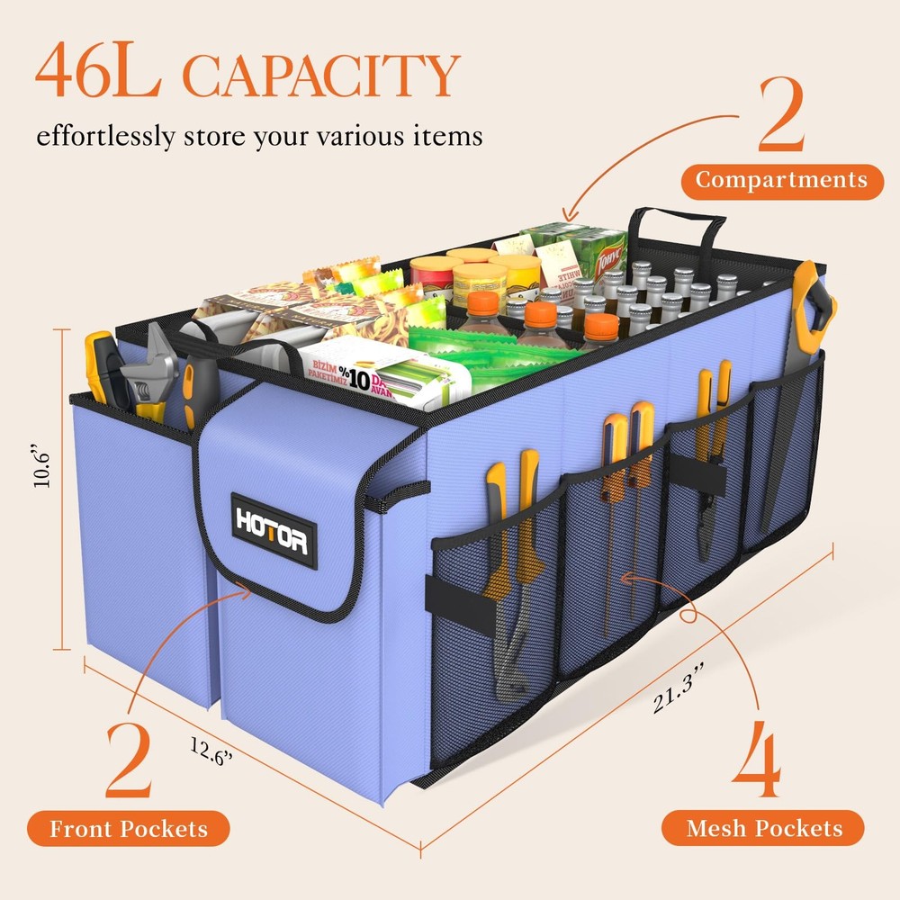 Large-Capacity Trunk Organizer Foldable for SUVs Sedans 2 Compartments
