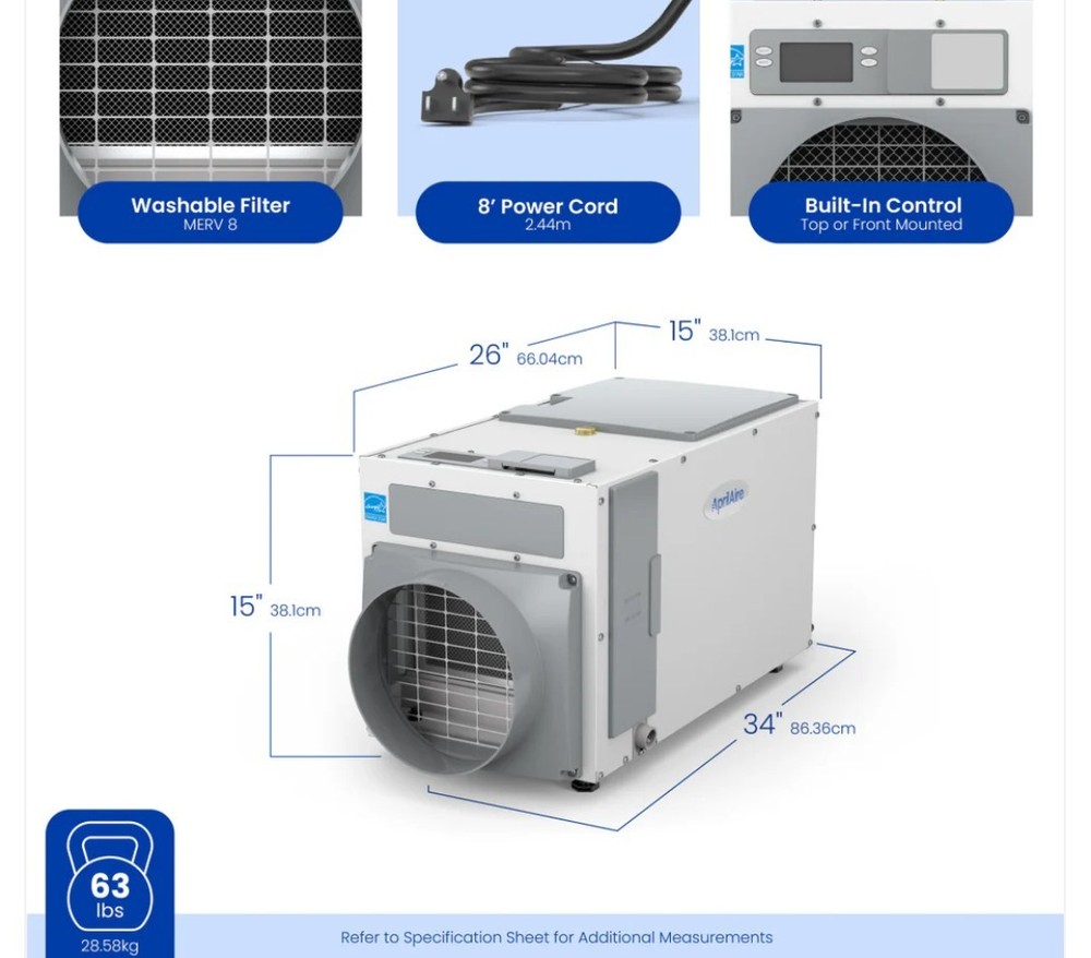 AprilAire E080 Dehumidifier Whole-House 80 PPD Crawl Space Basement