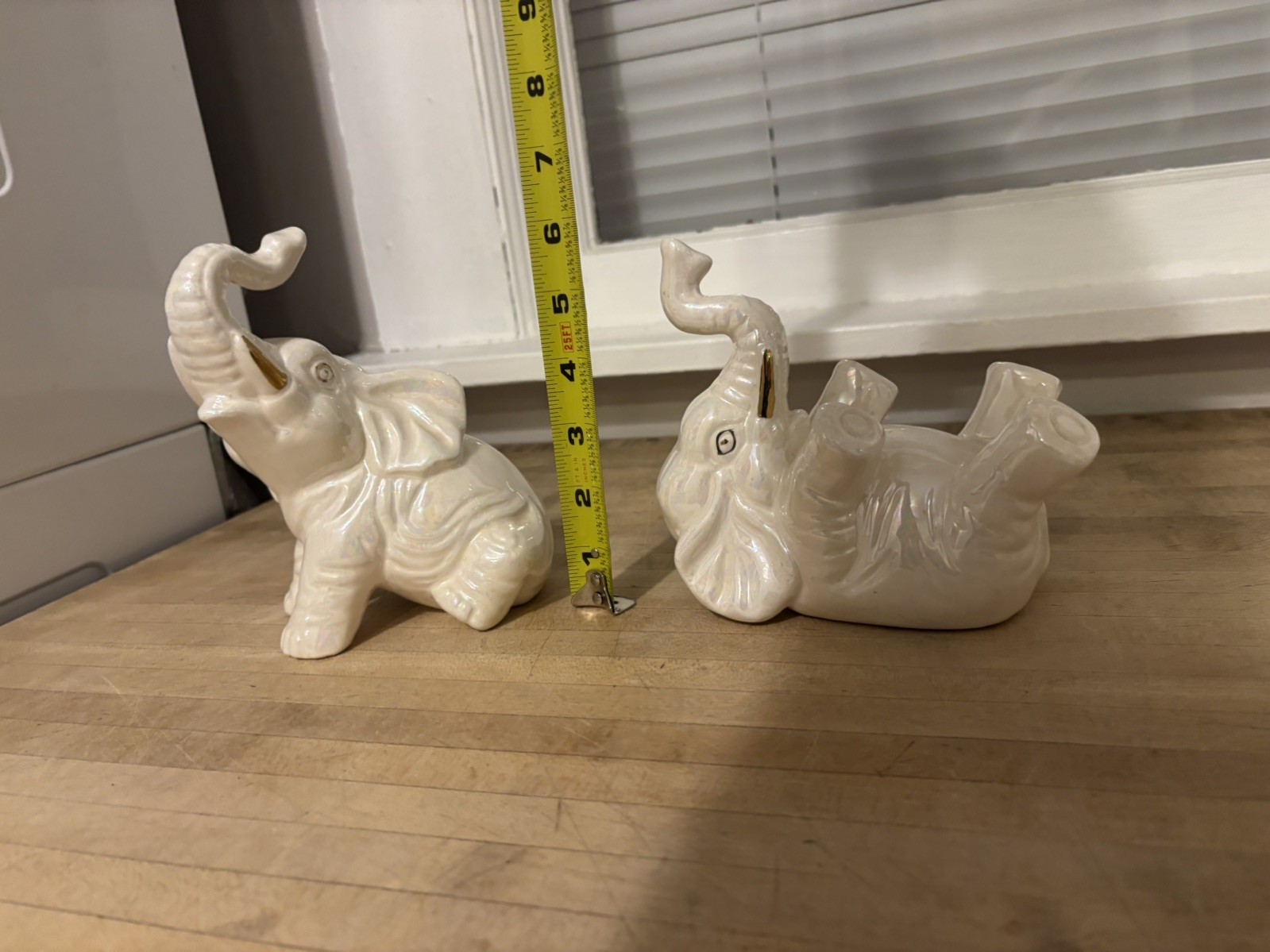 Vtg Lustreware Elephant Figurine 1950's Trunk Up LusterWare Gray & Pink MCM set