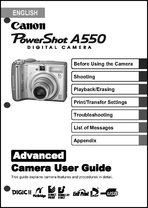 Canon Powershot A550  Digital Camera User Guide Instruction  Manual