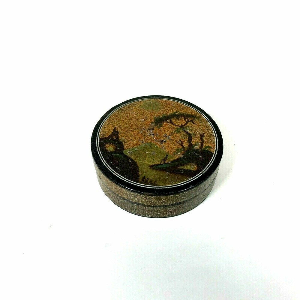 Antique English Round Papier Mache Box