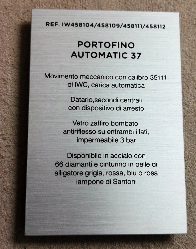 IWC Display Ref. IW458104 Portofino Automatic 37