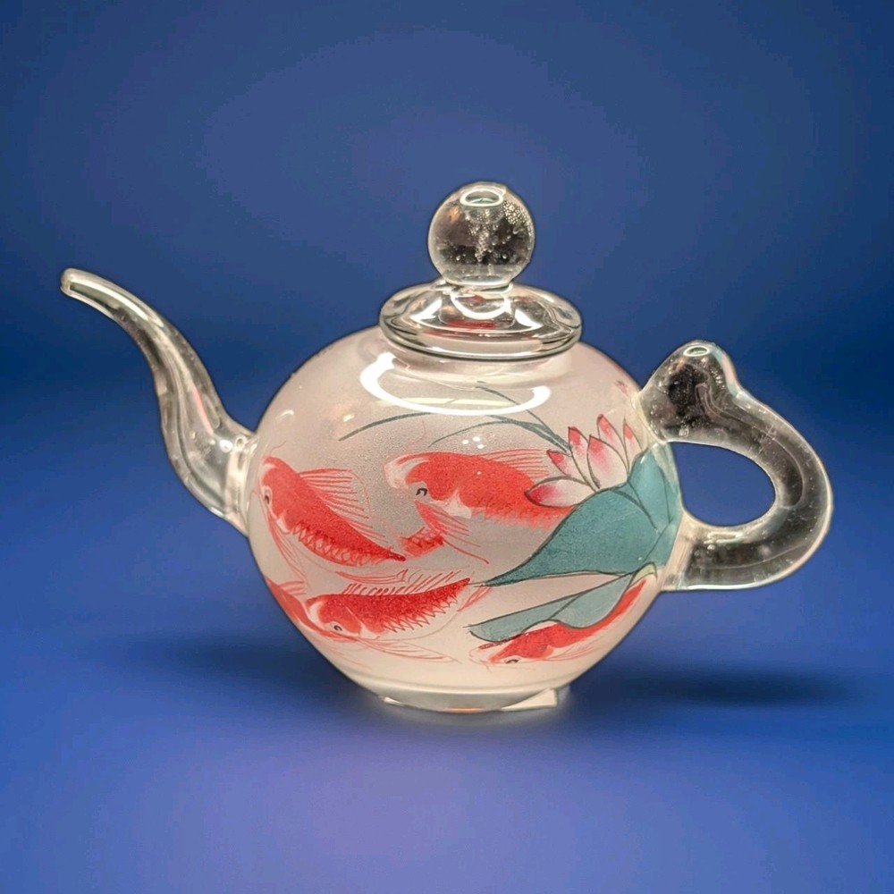Handmade Reverse Painted Glass Tiny 3in Teapot Chinese
