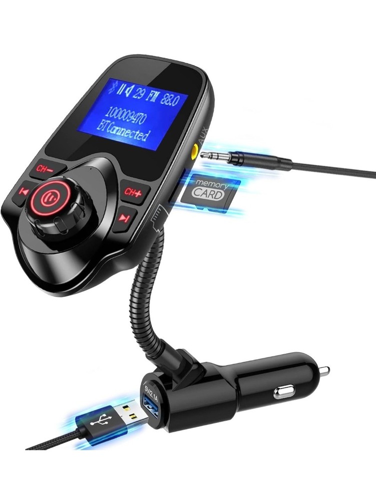 ONN Upgraded 2026 Bluetooth Car FM Transmitter, 1.44” LCD Display, Flexible Goos