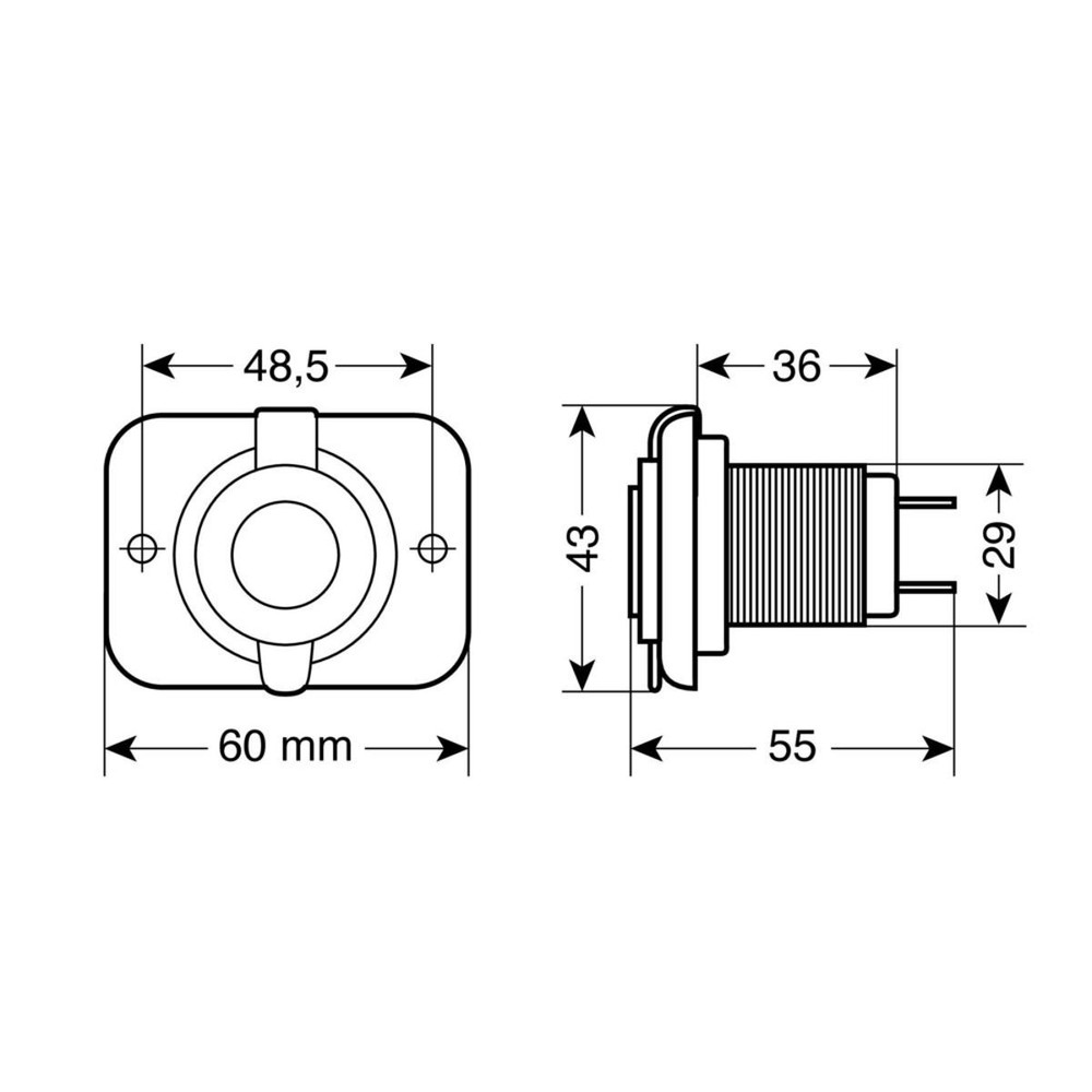 USB Socket Lamp Ext-7 Recessed Mount 12/24V