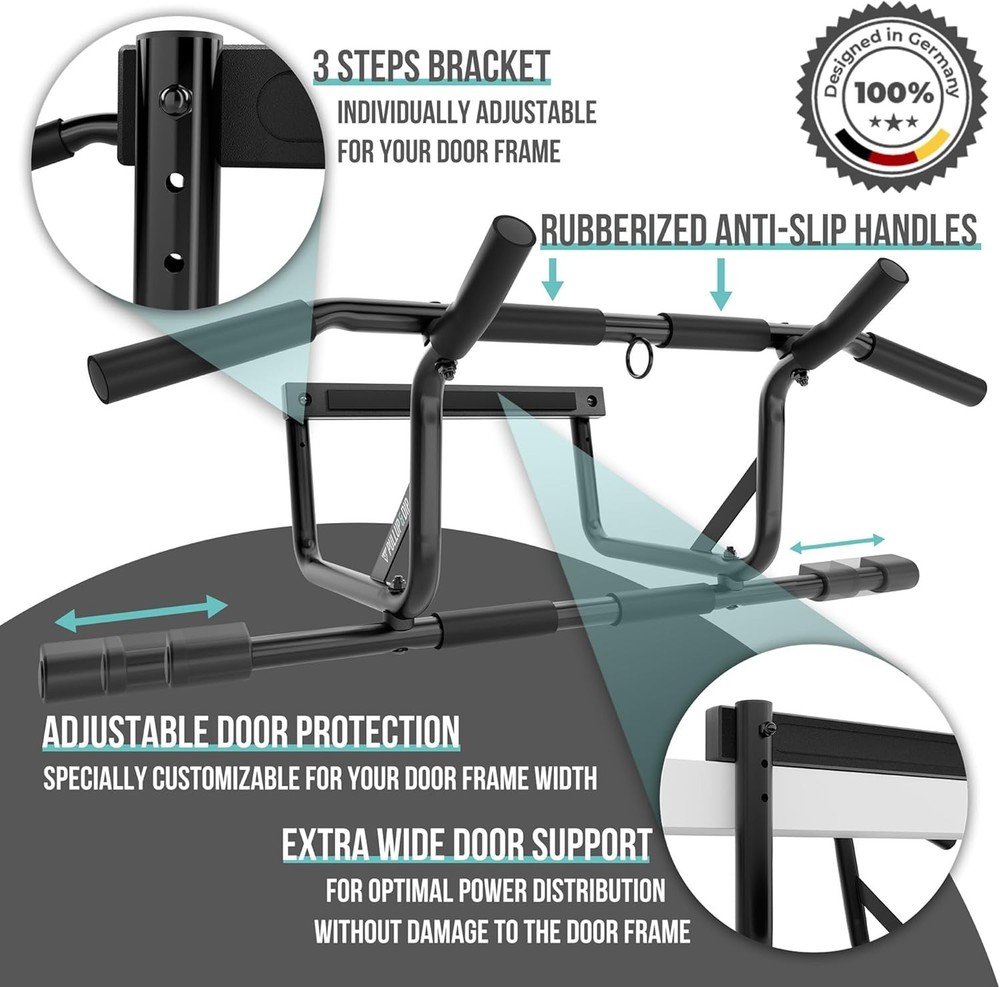 PULLUP & DIP Pull-Up Bar for Door Frames for Hanging without Screws and No Slipp