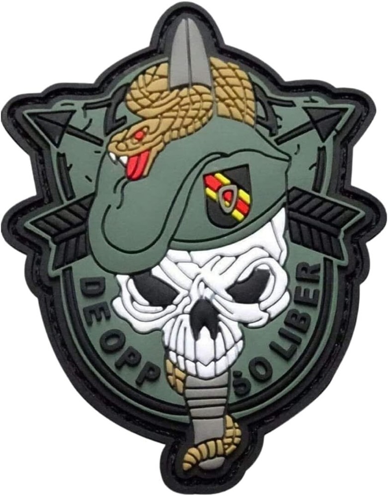US Army Special Forces Skull Sword and Snake 3D PVC Rubber Patch 2PC Hook Back