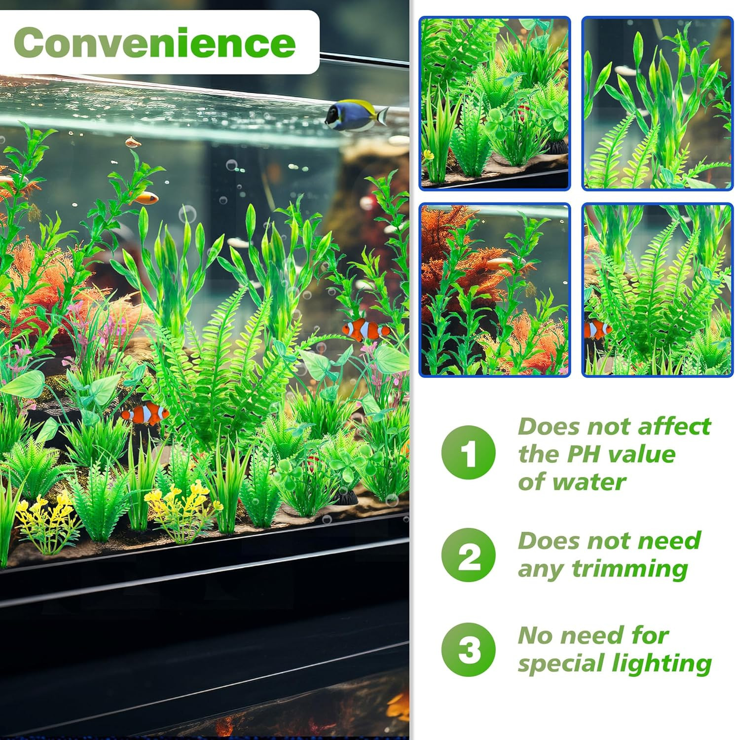 Artificial Green Plastic Plants 26 PCS for Fish Tank Decorations Fish Tank Decor