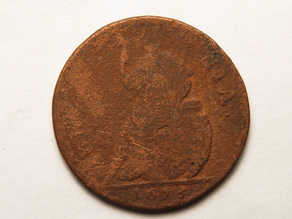 1673 Great Britain Farthing, Corroded
