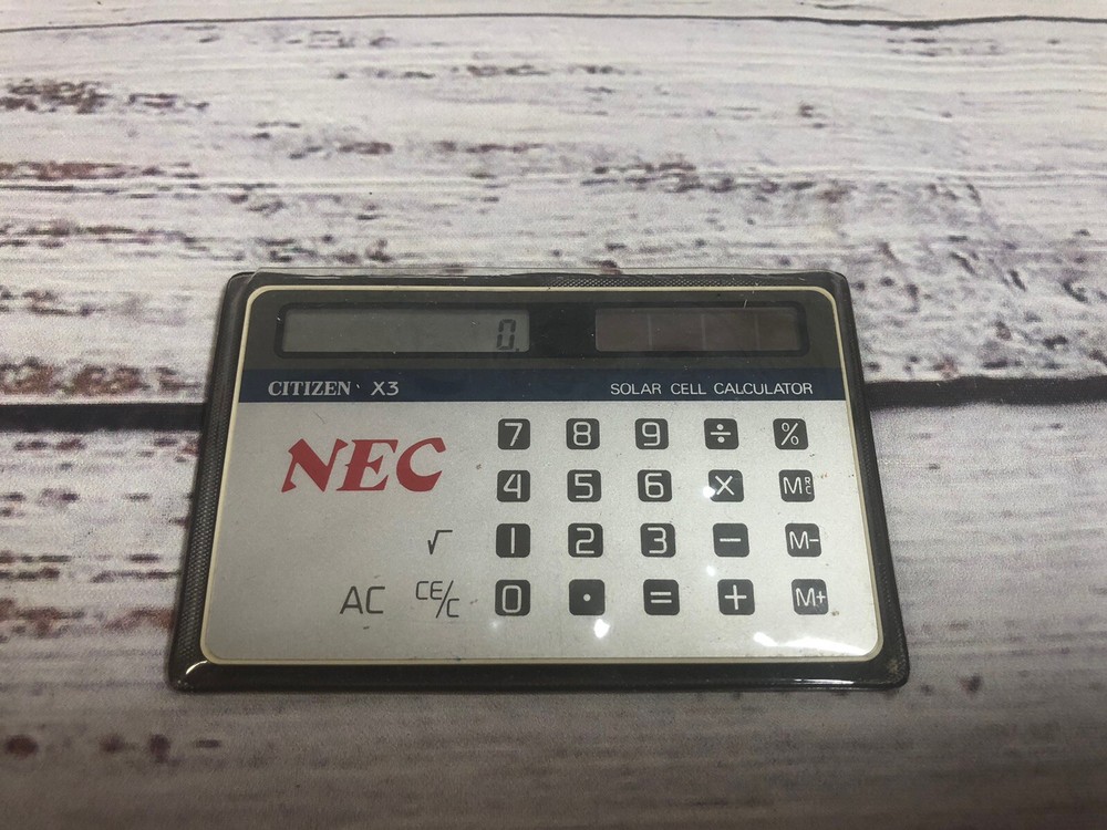 NEC Citizen X3 Solar Cell Thin Pocket Calculator w/Pouch & 2 Instruction Sheets