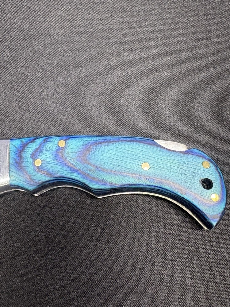 Custom J Wolfe Damascus Folder - Blue Handle Beauty
