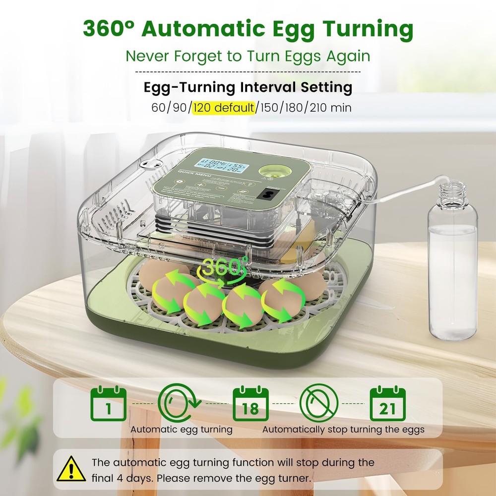 Auto Egg Incubator with Humidity Control & Hatching Guide for Various Eggs