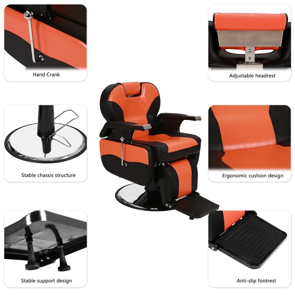 All Purpose Hydraulic Recline Barber Chair Salon Beauty Equipment Black+ Orange