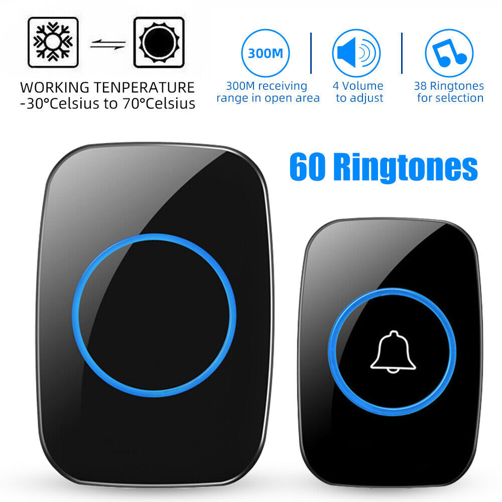 Wireless Doorbell Chime Waterproof Plugin Receiver Adjustable Volume 1000FT Kit