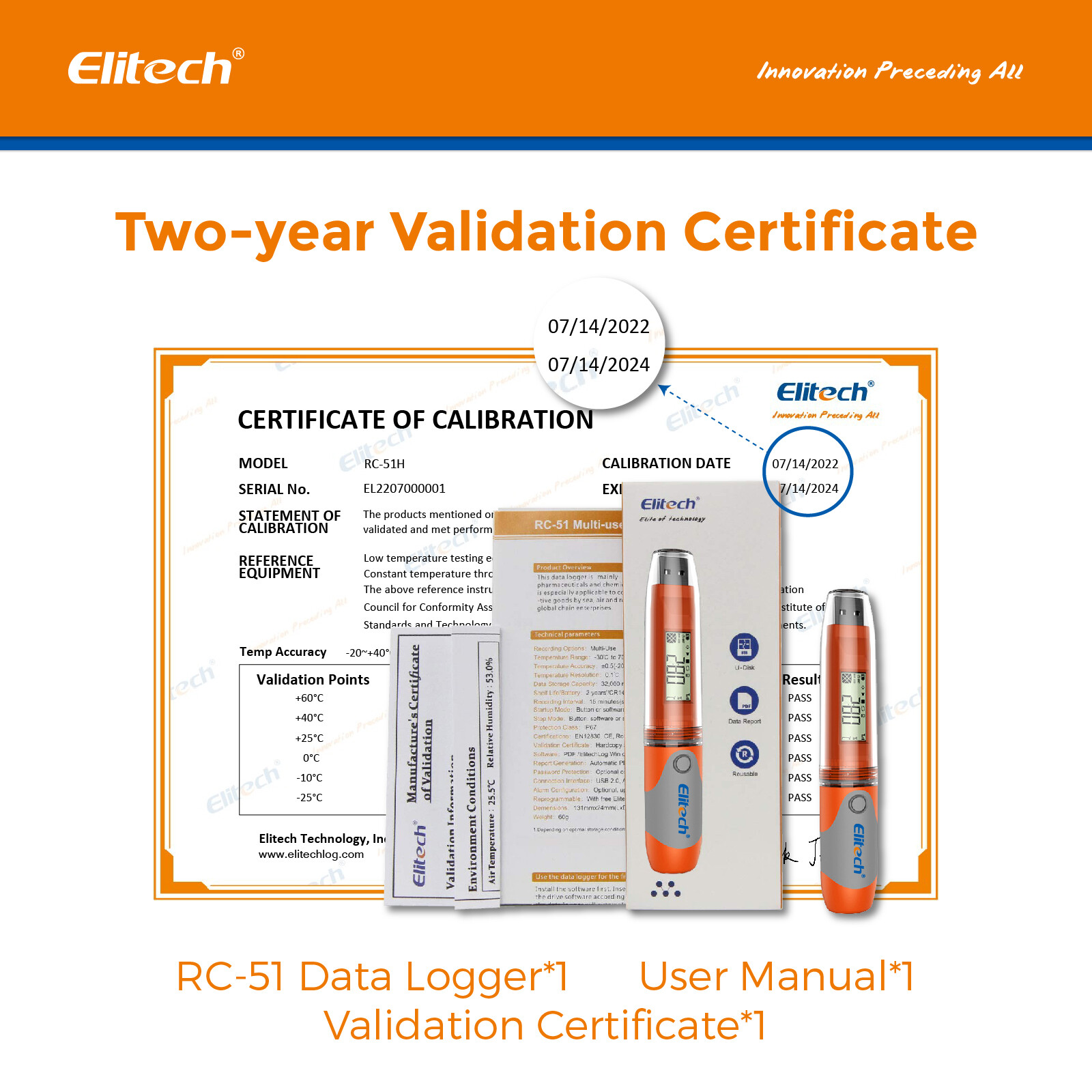 Elitech RC-51 Temperature Data Logger Recorder 32000 Points USB PDF Reports Auto