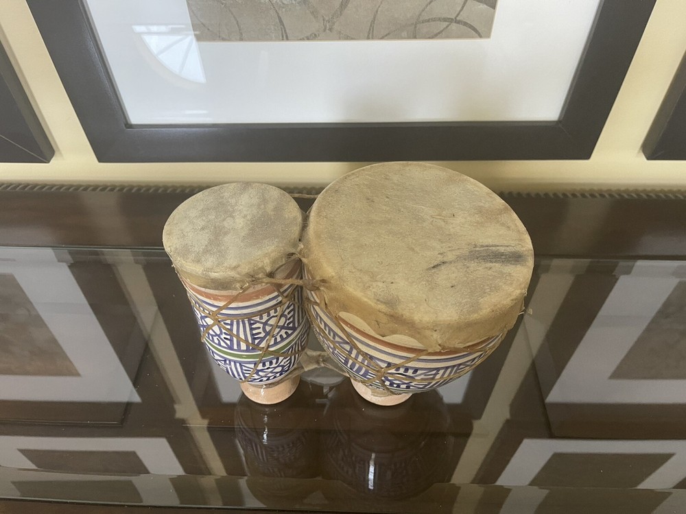 Vintage Clay Moroccan Drum Set - Tom-Tom - Native - Percussion - Very Good Cond.