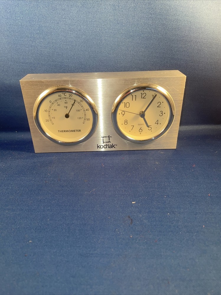 DUAL-FUNCTION DESK CLOCK-CLOCK/THERMOMETER-STAINLESS STEEL-KODIAK WORKS