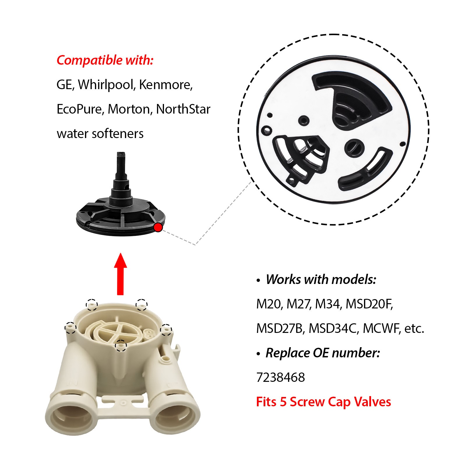 New Water Softener Standard Valve Rotor & Seal Kit 7238468 For Whirlpool