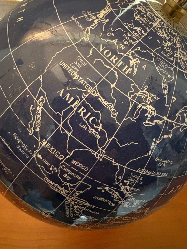Blue Desktop World Map Table Top Globe with Silver Color Base