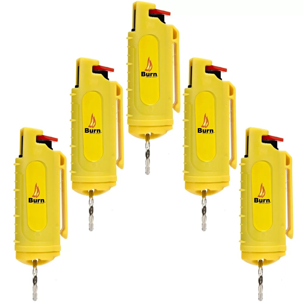 5 PACK Burn Pepper Spray Self Defense Security Keychain 1/2oz Yellow