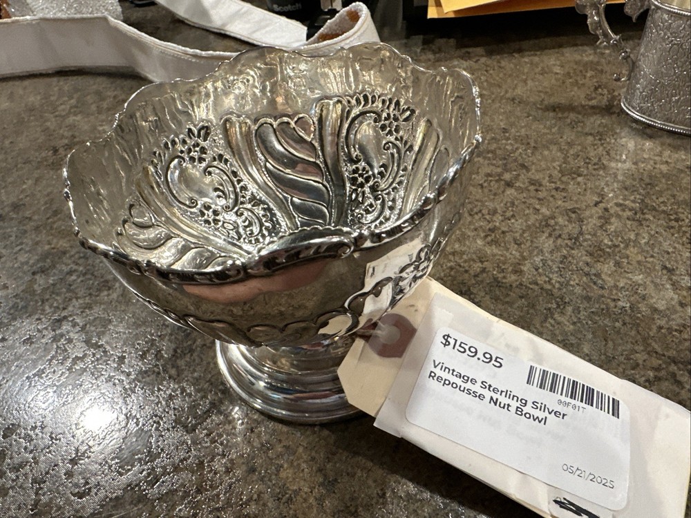 Vintage Sterling Silver Repousse Nut Bowl