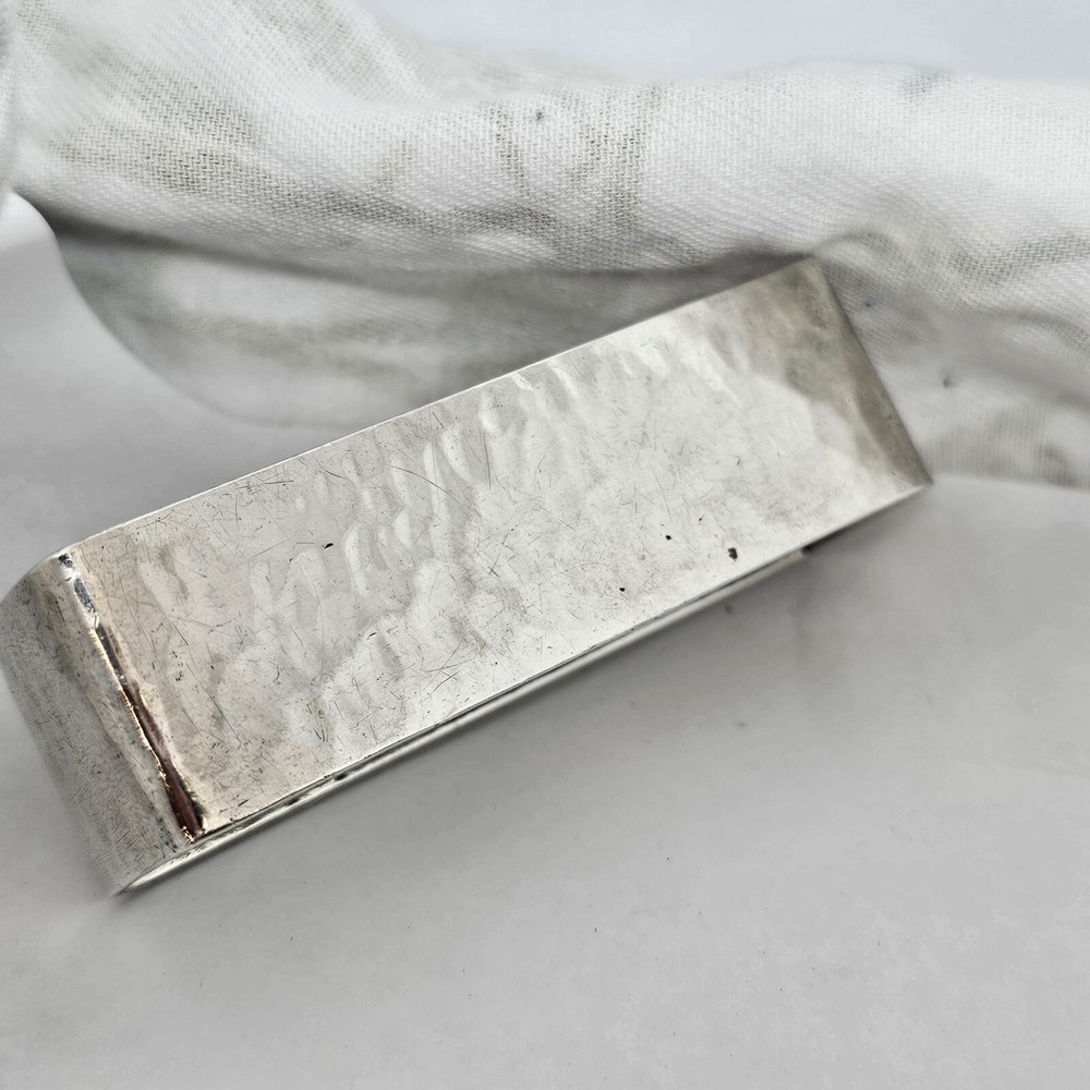ANTIQUE LEBOLT LARGE HAND HAMMERED STERLING SILVER RECTANGULAR NAPKIN RING,R