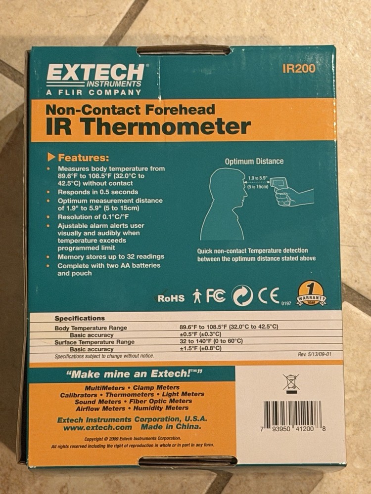 Extech IR200 Non-Contact Forehead Infrared Thermometer