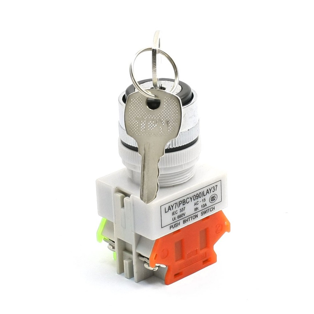 660V 10A 1NO 1NC DPST Keylock 2 Position Push Button Switch w 2 Keys