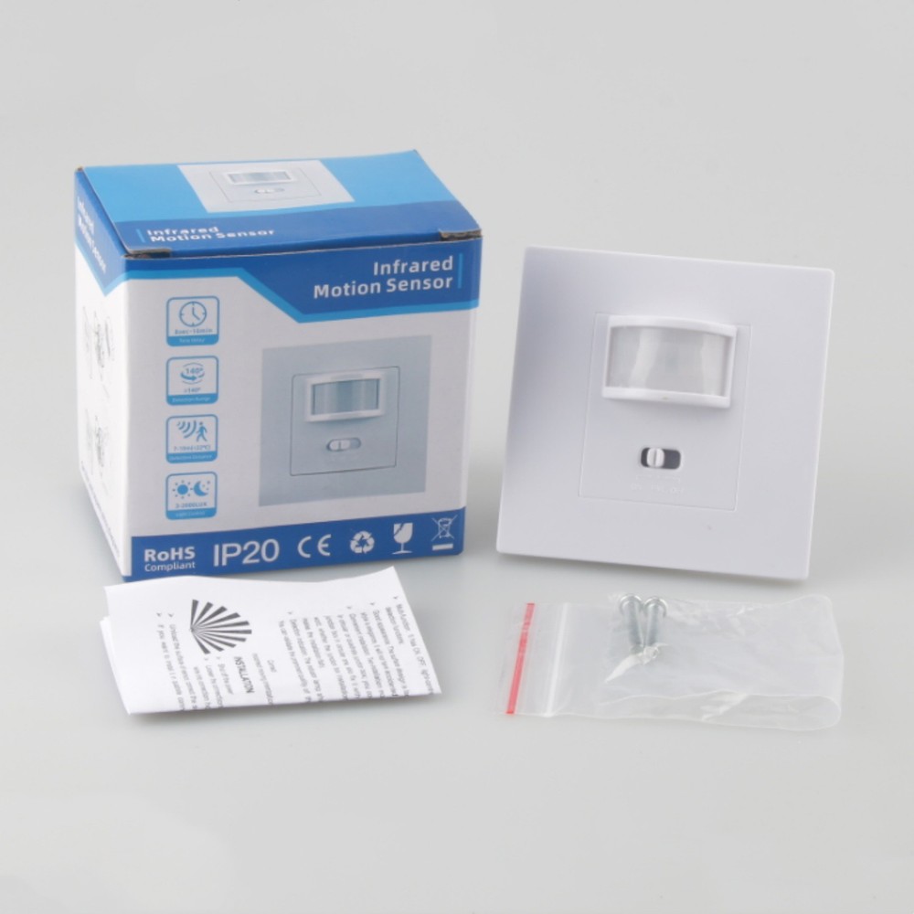 White PIR Motion Sensor Wall Switch AC100-240V for Downlights & Ceiling Lights