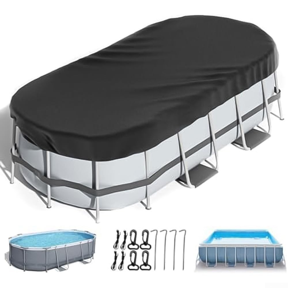 Above Ground Pool Cover Weather Resistant Oval Rectangular Black Multi Size