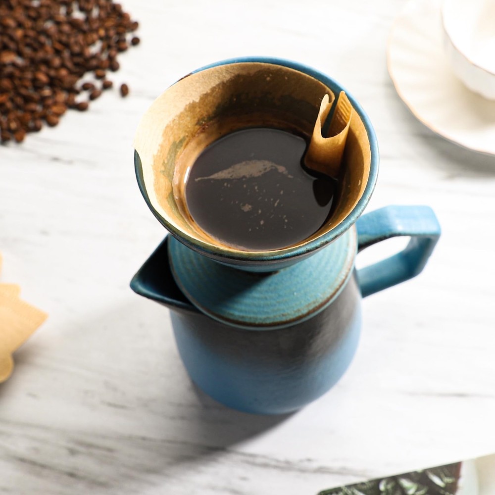Pour Over Coffee Maker, Blue Ceramic Coffee Dripper 20oz/620ml, with 50 pcs V...