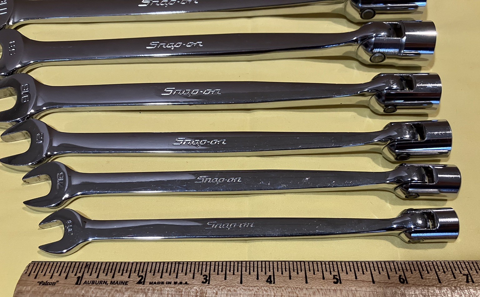 SNAP-ON TOOLS FHO12-FHO24 7 PIECE FLEX HEAD OPEN END COMBINATION WRENCH SET-NICE