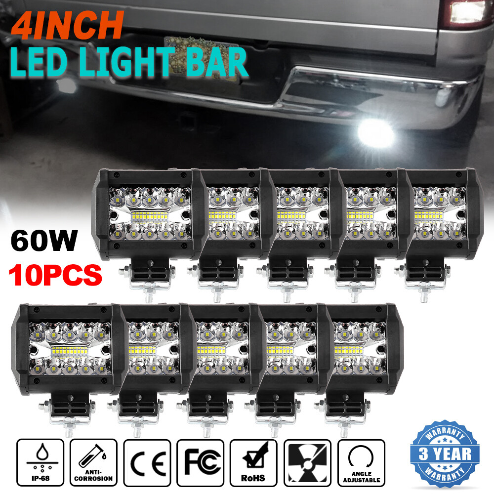 10PCS 4inch LED Work Light Bar Spot Pods Fog Offroad Driving Truck SUV ATV Boat