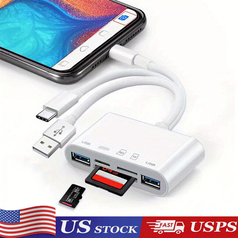 5 in 1 USB SD TF Card Reader Camera Adapter For iPhone 17 16 15 14 13 12 Pro Max