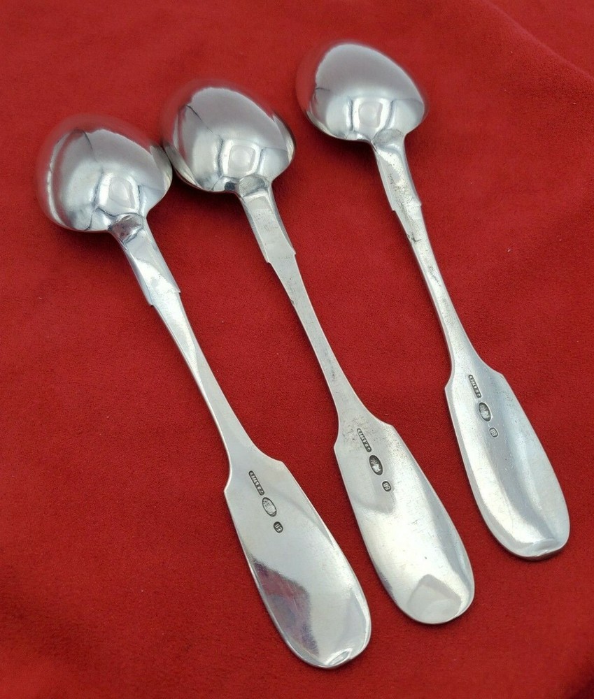 3 Matching 84 Silver Russian Fiddle Pattern Serving Spoons #10672