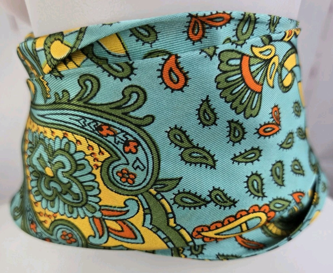 Vintage Tourqouise Green Paisley Scarf 55"