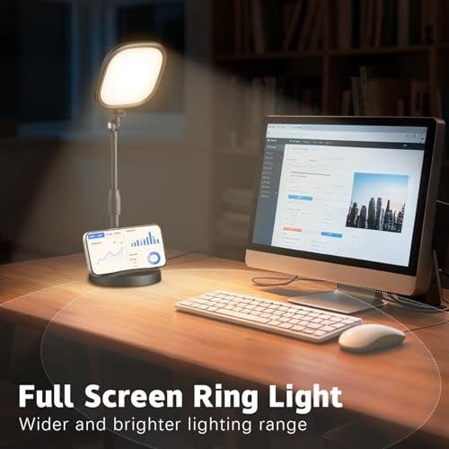 Full Screen Desk Ring Light with Stand, Retractable Dual-Use Desktop/Clip On