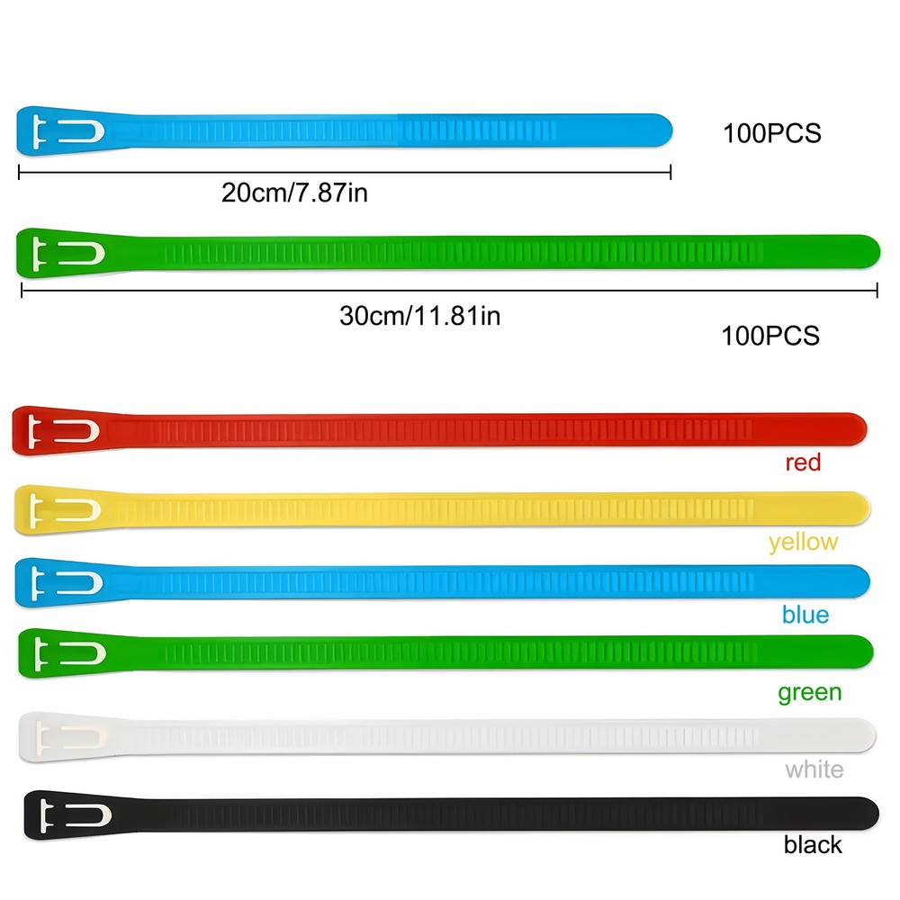 200PCS Reusable Cable Zip Tie Brackets Color-Coded Self-Locking Plastic Fastener