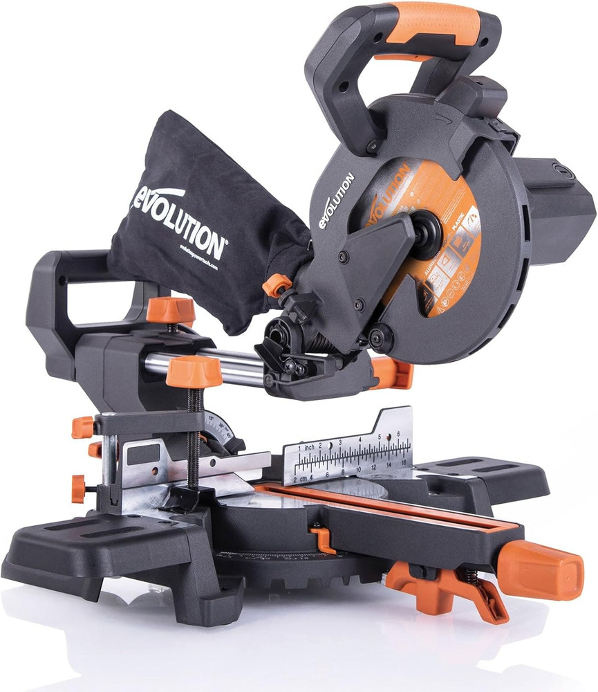 Evolution R185SMS+ Sliding Miter Saw: 7-1/4  Multi-Material Cutting & Slide