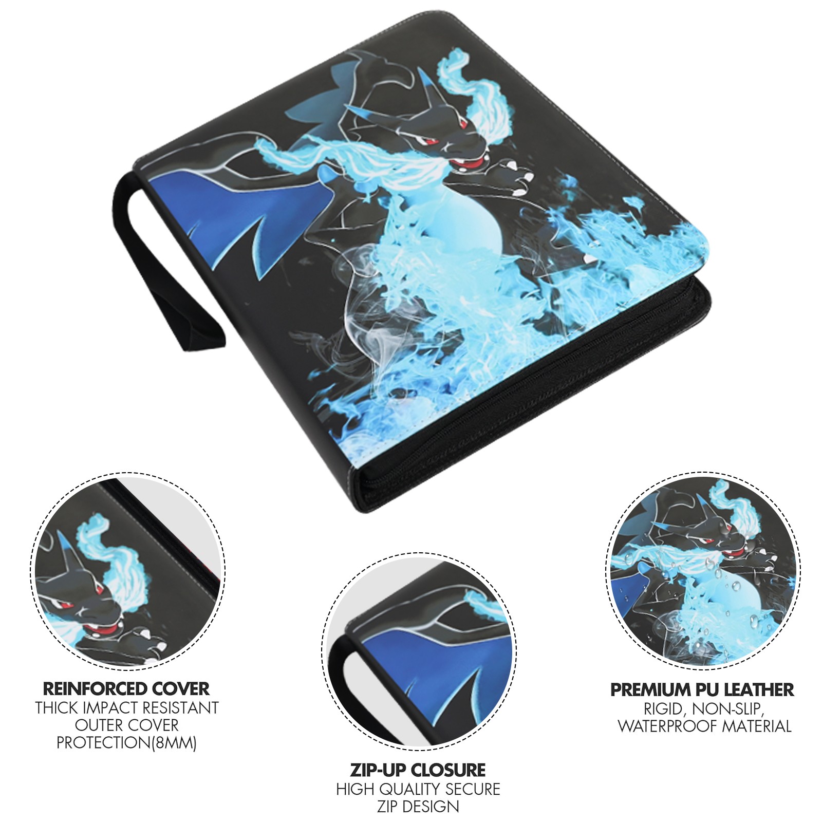 900 Card Pocket Binder 9 Pockets Trading Cards Album Folder - Super Charizard X