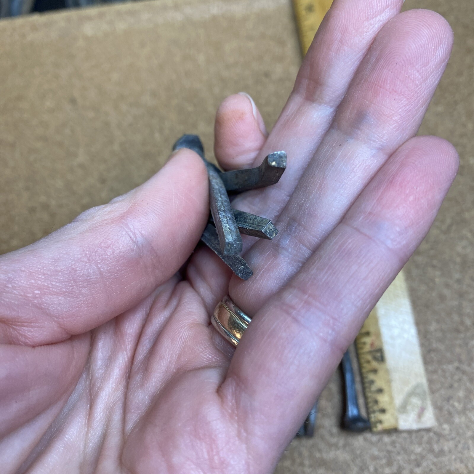 Lot of 10 Vintage Old Hand Cut 2” Square Head Nails, Rusty, craft Estate Find