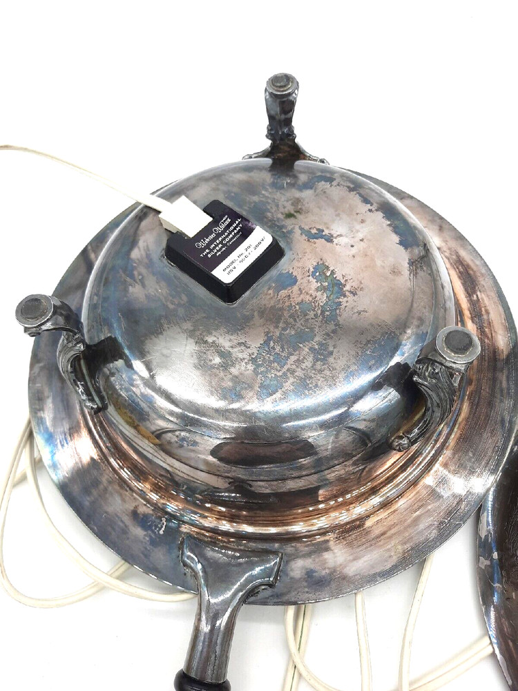 Vtg Webster Wilcox Electric Silverplate Footed Covered Warming Buffet Server