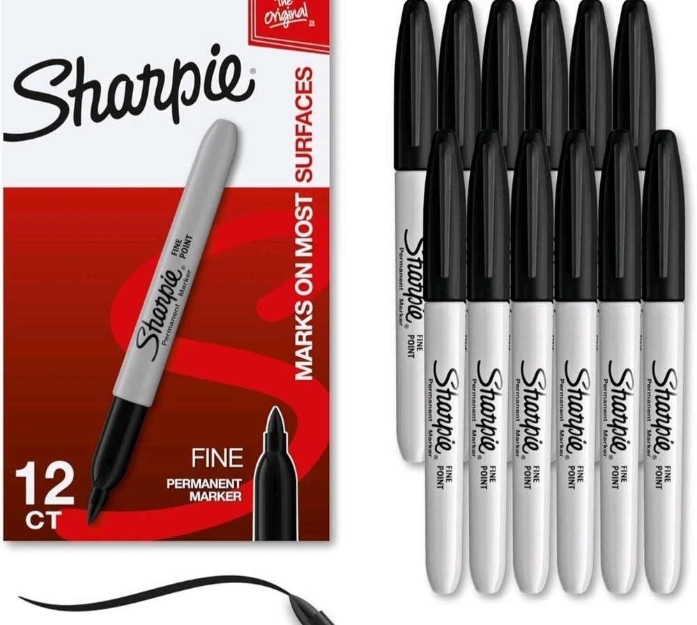 12 Sharpie Fine Point Permanent Markers Black