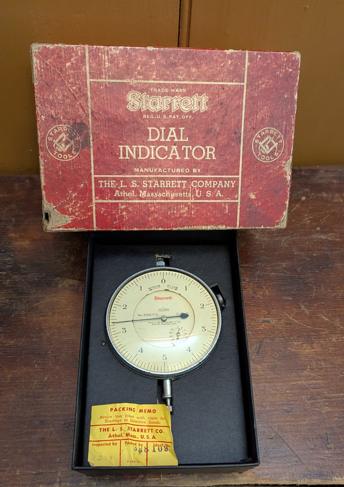 VTG Starrett No. 656-T5 0-5-0 Dial Indicator in Original Box .0001" Large Dial