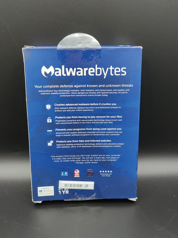 Malwarebytes Anti-Malware 2017 - 3 PCs / 1 Year Cybersecurity Key Code Open Box