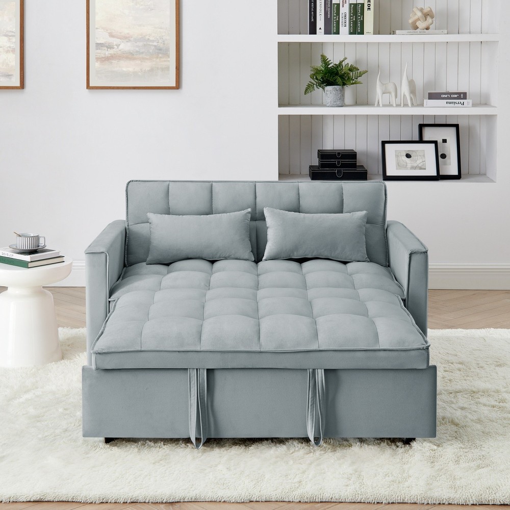 Convertible Loveseat Sleeper Sofa with Pull Out Bed & 2 Pillows for Small Space