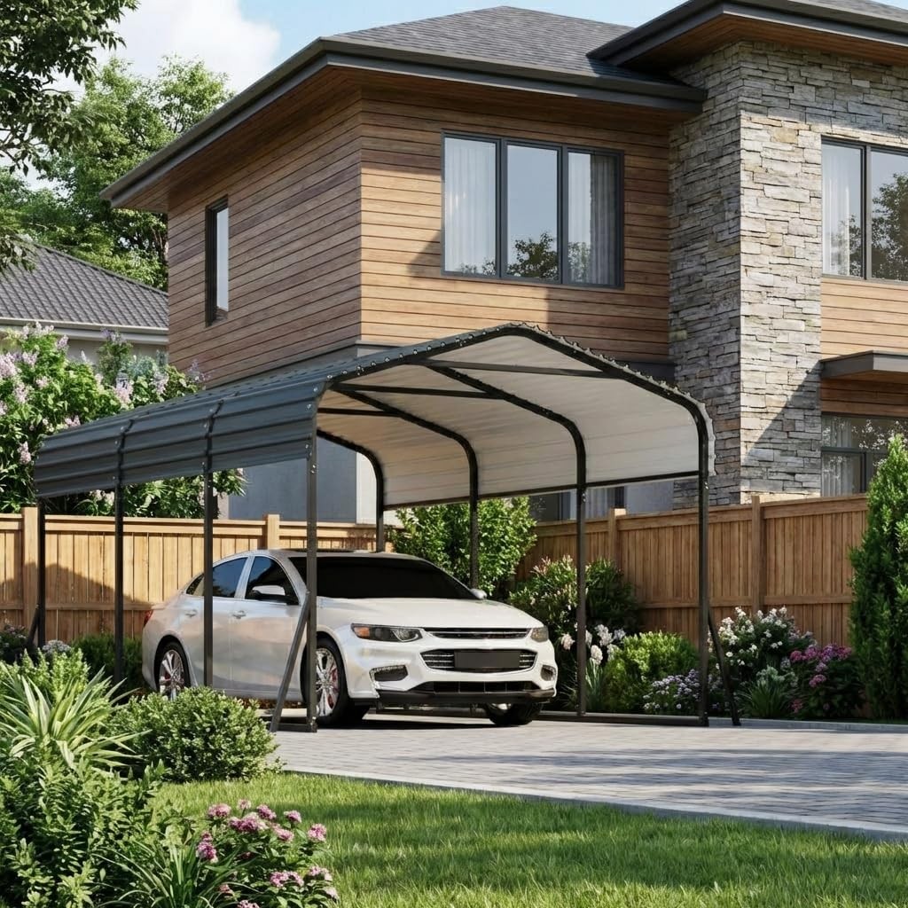 10'x15' Metal Carport with Galvanized Roof All-Weather Shelter