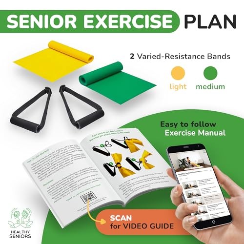 Chair Exercise Program with Two Resistance Bands, Handles and Printed Exercise